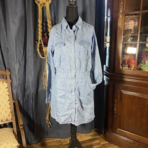 Dear John Utility Style Shirt Dress (M) Long Sleeve Button Front Pockets NWT